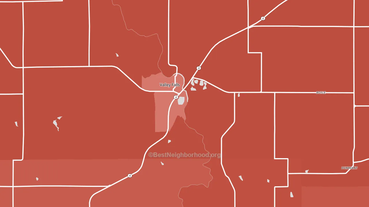 Valley Falls, KS block-group political-lean map