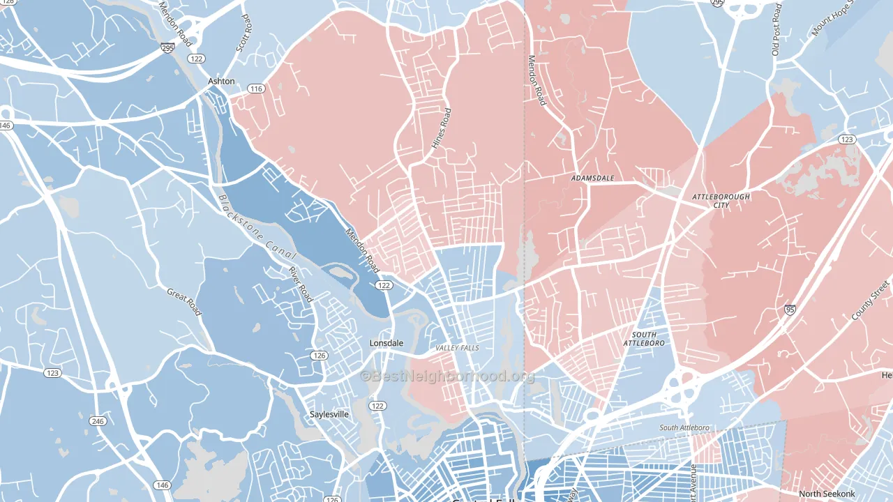 Valley Falls, RI block-group political-lean map