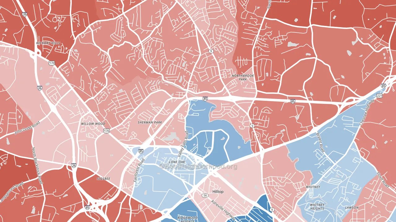Valley Falls, SC block-group political-lean map