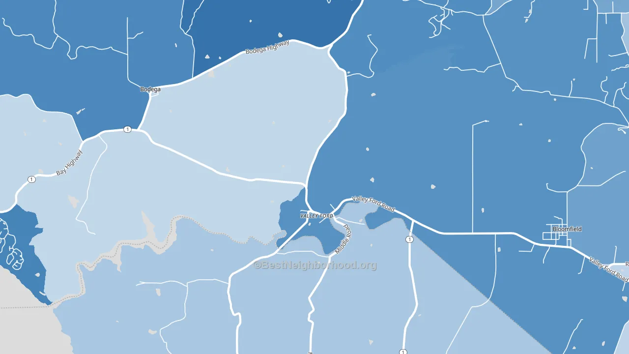 Valley Ford, CA block-group political-lean map