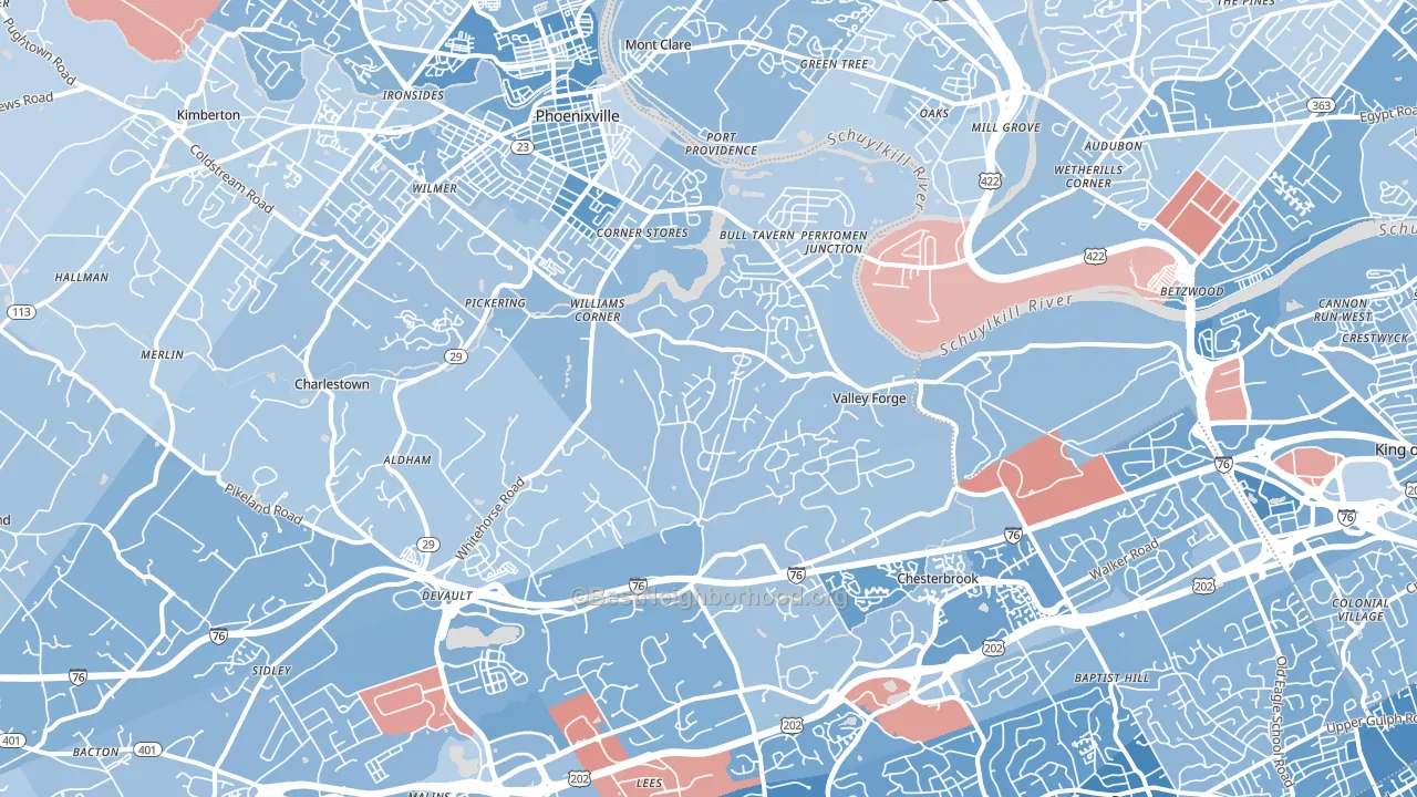 Valley Forge, PA block-group political-lean map