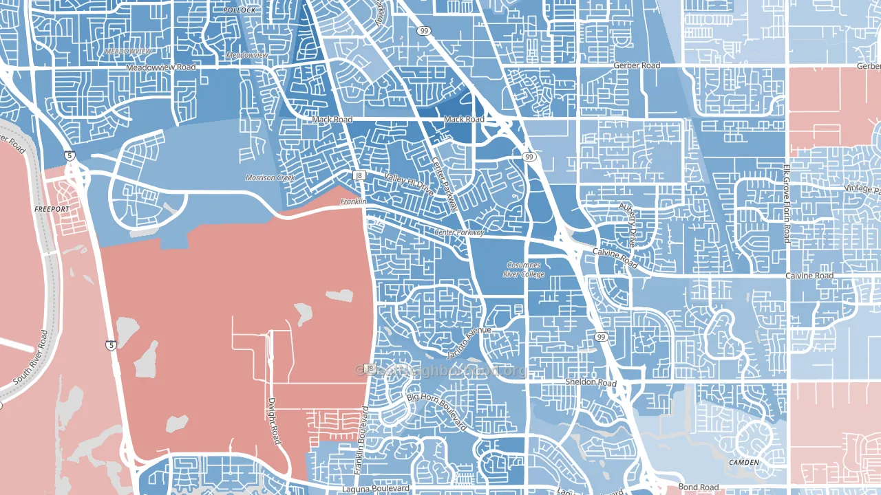 Valley High-North Laguna, Sacramento, CA block-group political-lean map