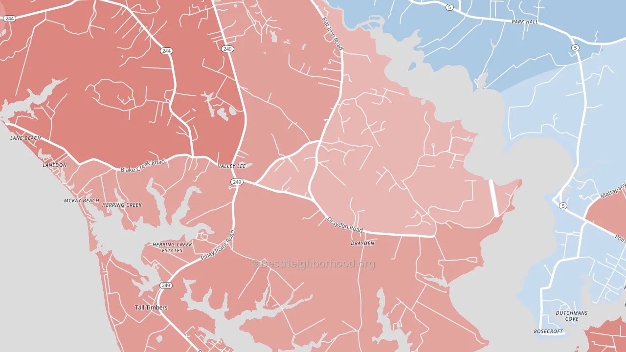 Valley Lee, MD block-group political-lean map