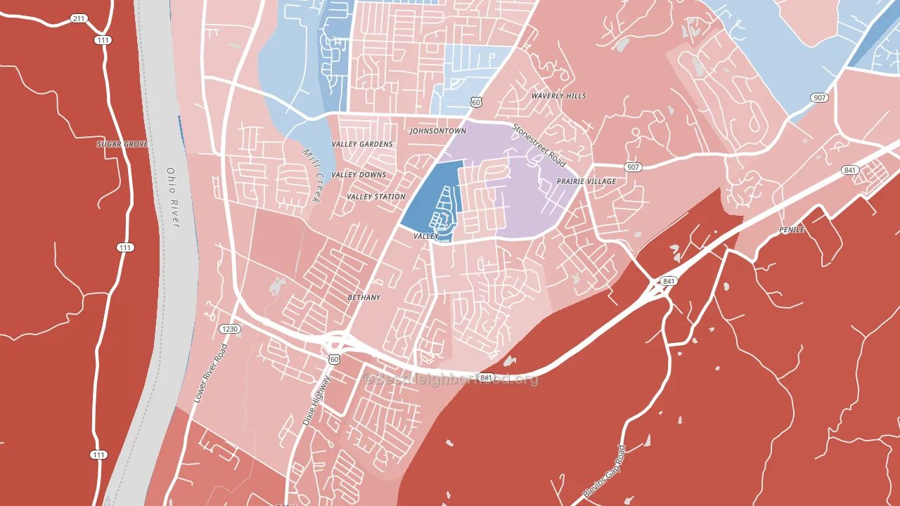 Valley Station, Louisville, KY block-group political-lean map