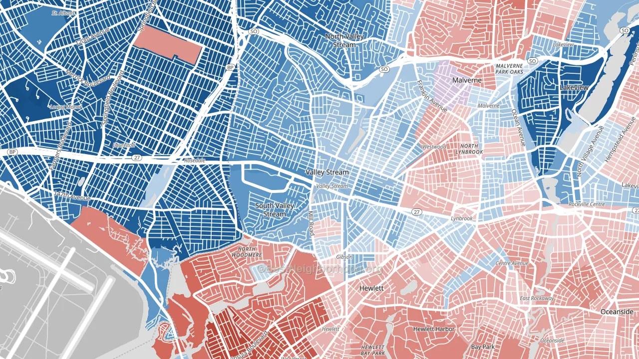 Valley Stream, NY block-group political-lean map