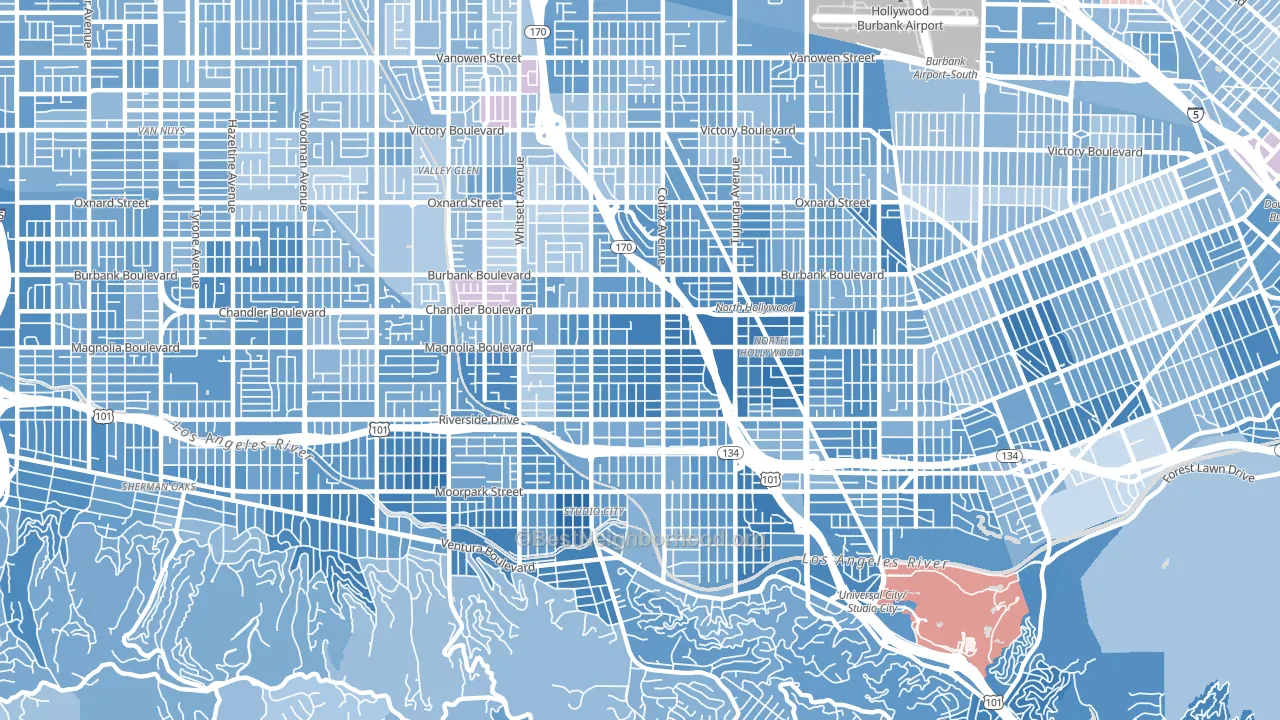 Valley Village, CA block-group political-lean map