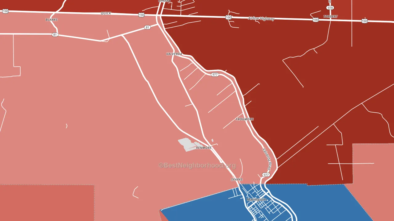 Valverda, LA block-group political-lean map