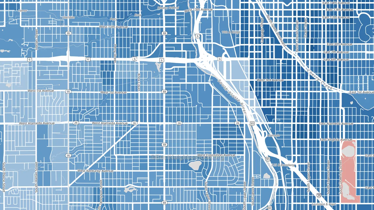 Valverde, Denver, CO block-group political-lean map