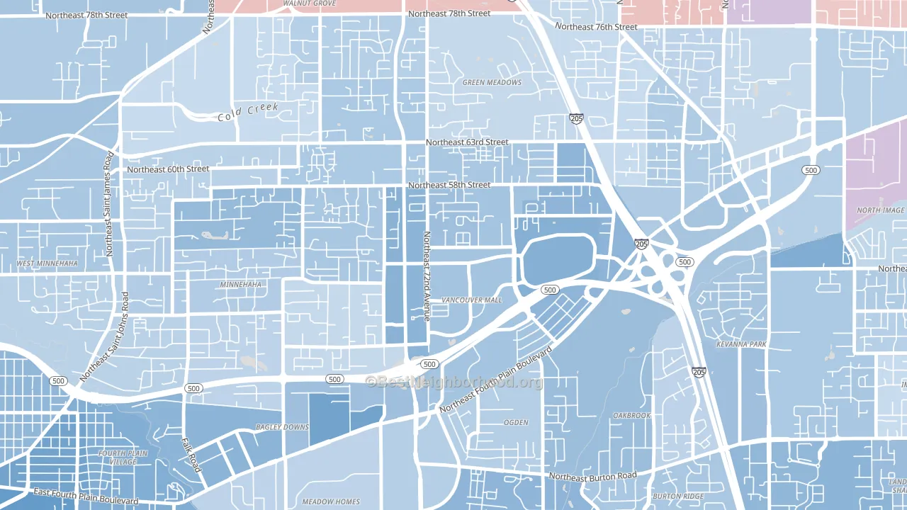 Van Mall, Vancouver, WA block-group political-lean map