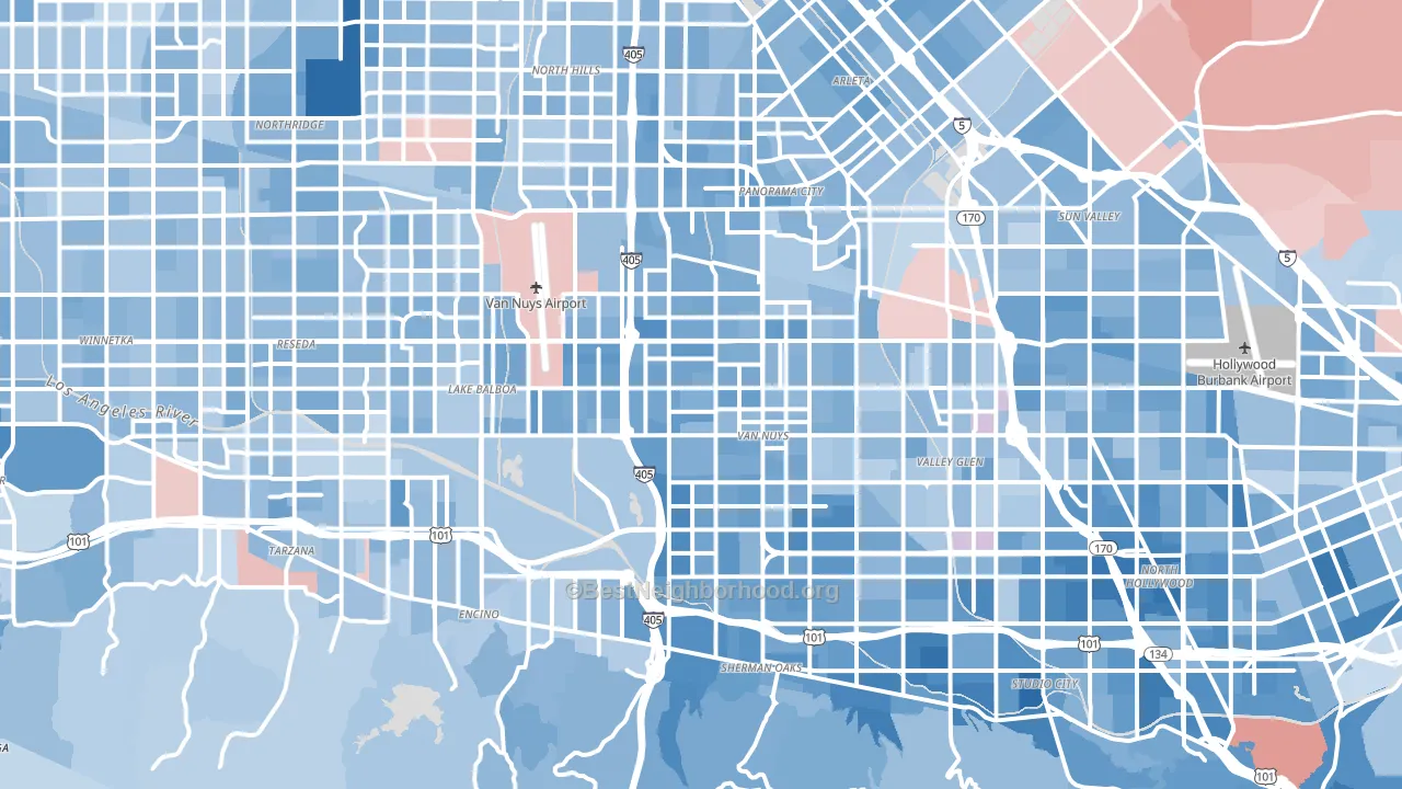 Van Nuys, CA block-group political-lean map