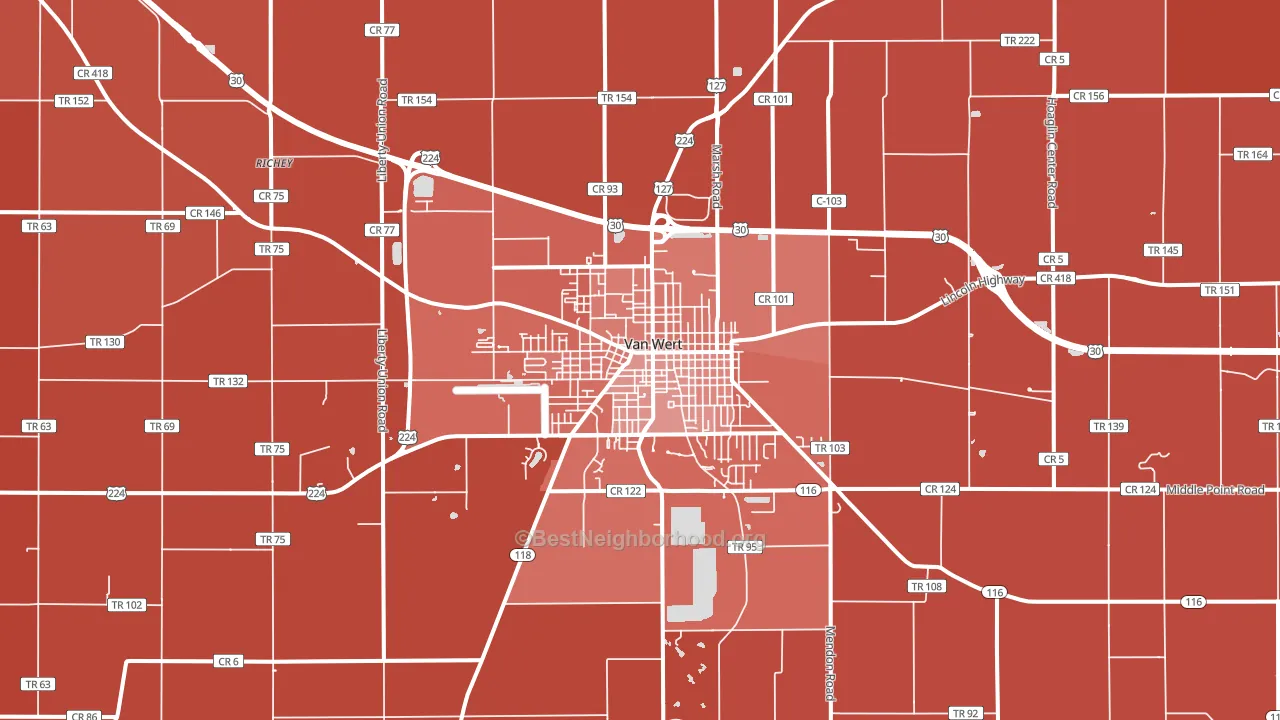 Van Wert, OH block-group political-lean map