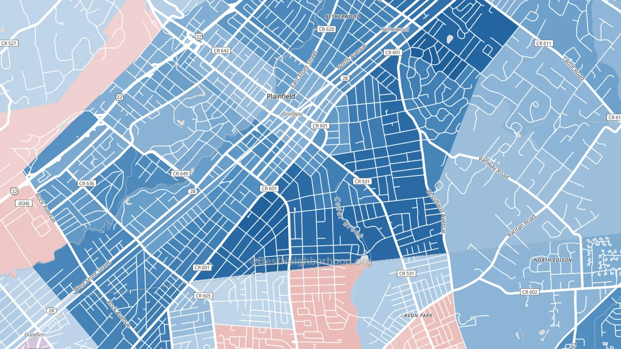 Van Wyck Brooks Historic District, Plainfield, NJ block-group political-lean map