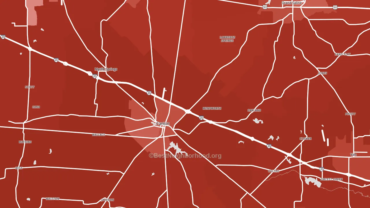 Van Zandt County, TX block-group political-lean map