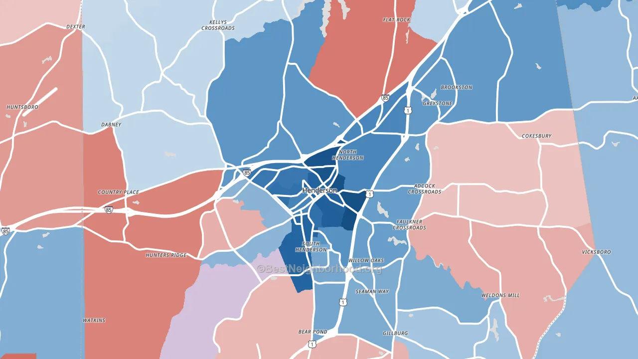 Vance County, NC block-group political-lean map