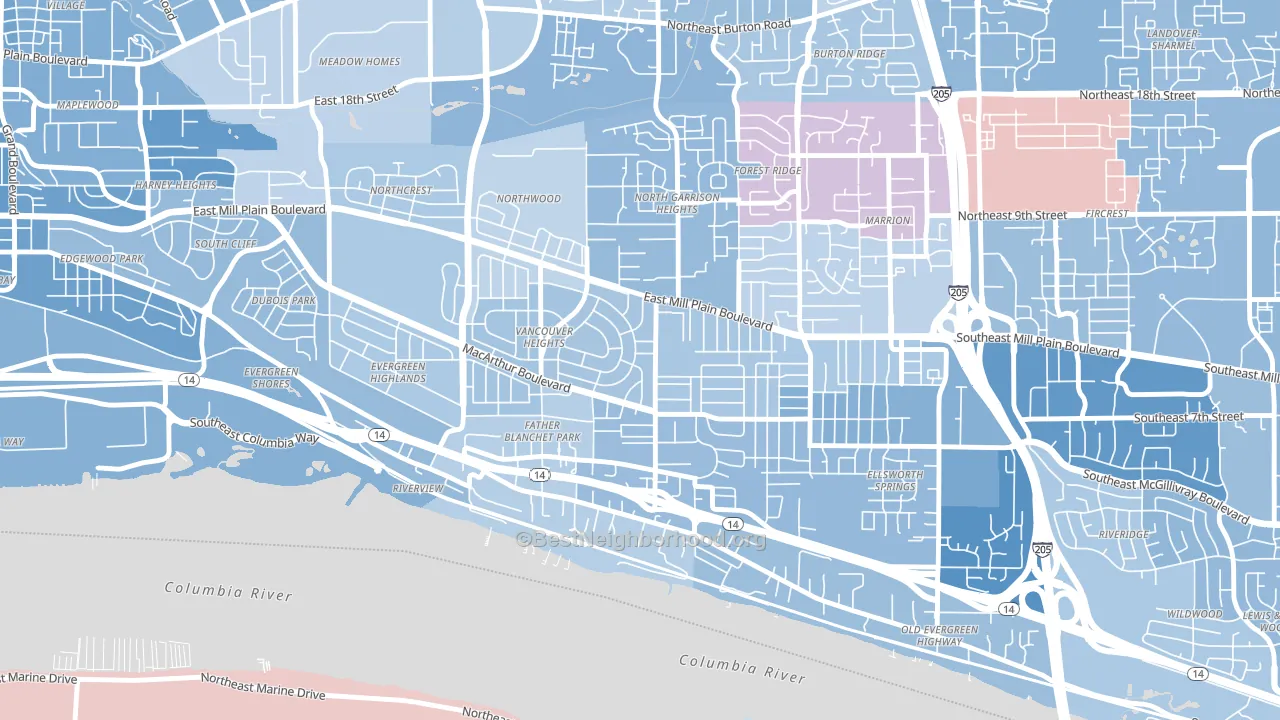 Vancouver Heights, Vancouver, WA block-group political-lean map
