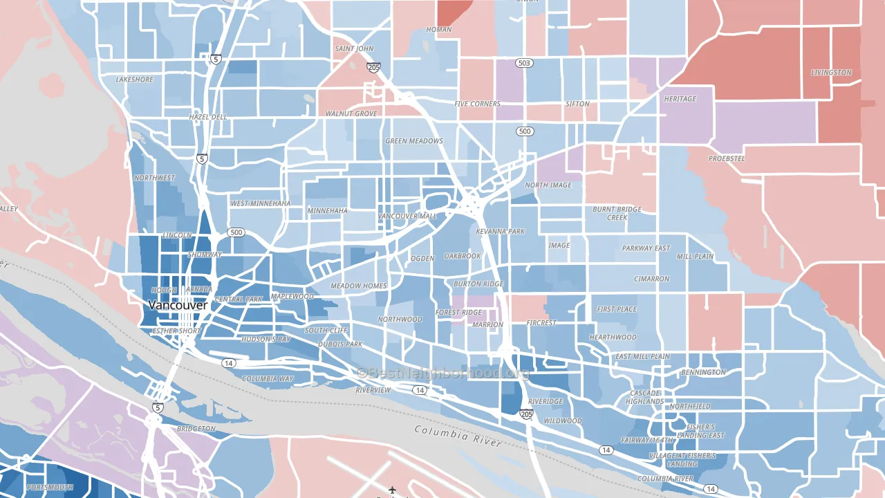 Vancouver, WA block-group political-lean map
