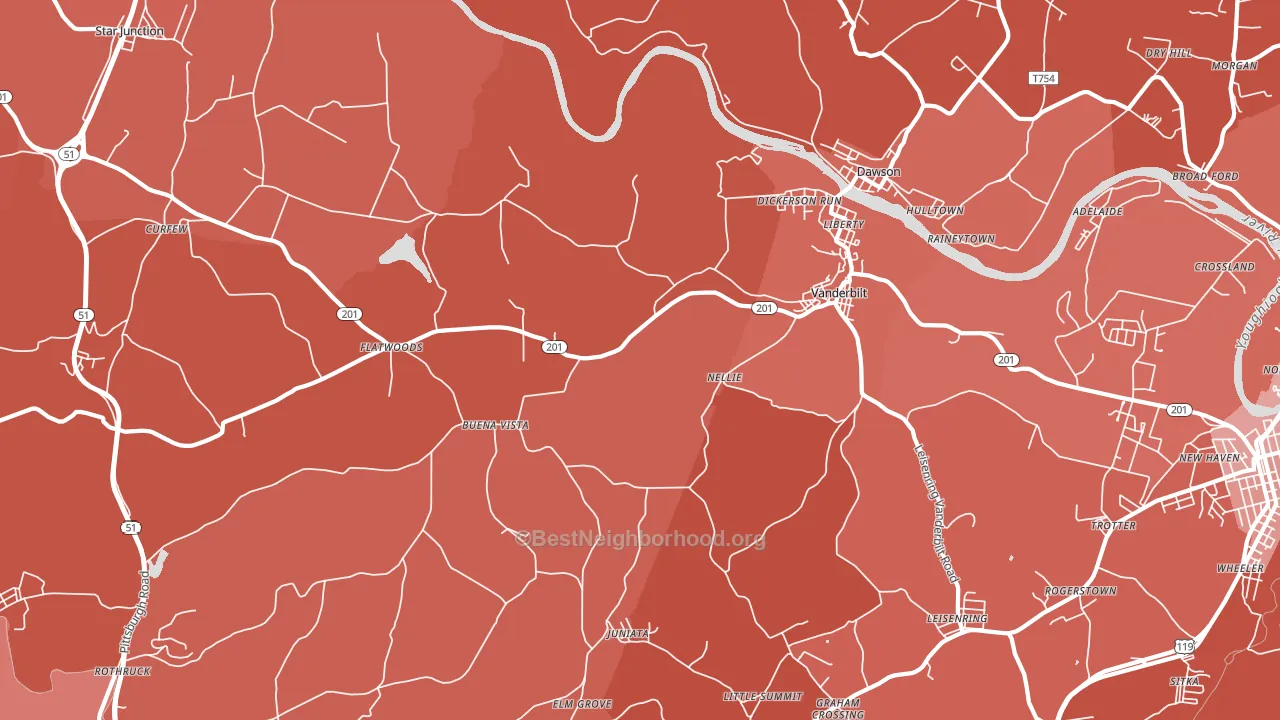 Vanderbilt, PA block-group political-lean map