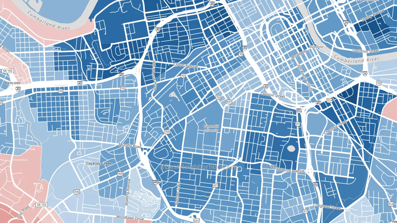 Vanderbilt-West End, Nashville, TN block-group political-lean map