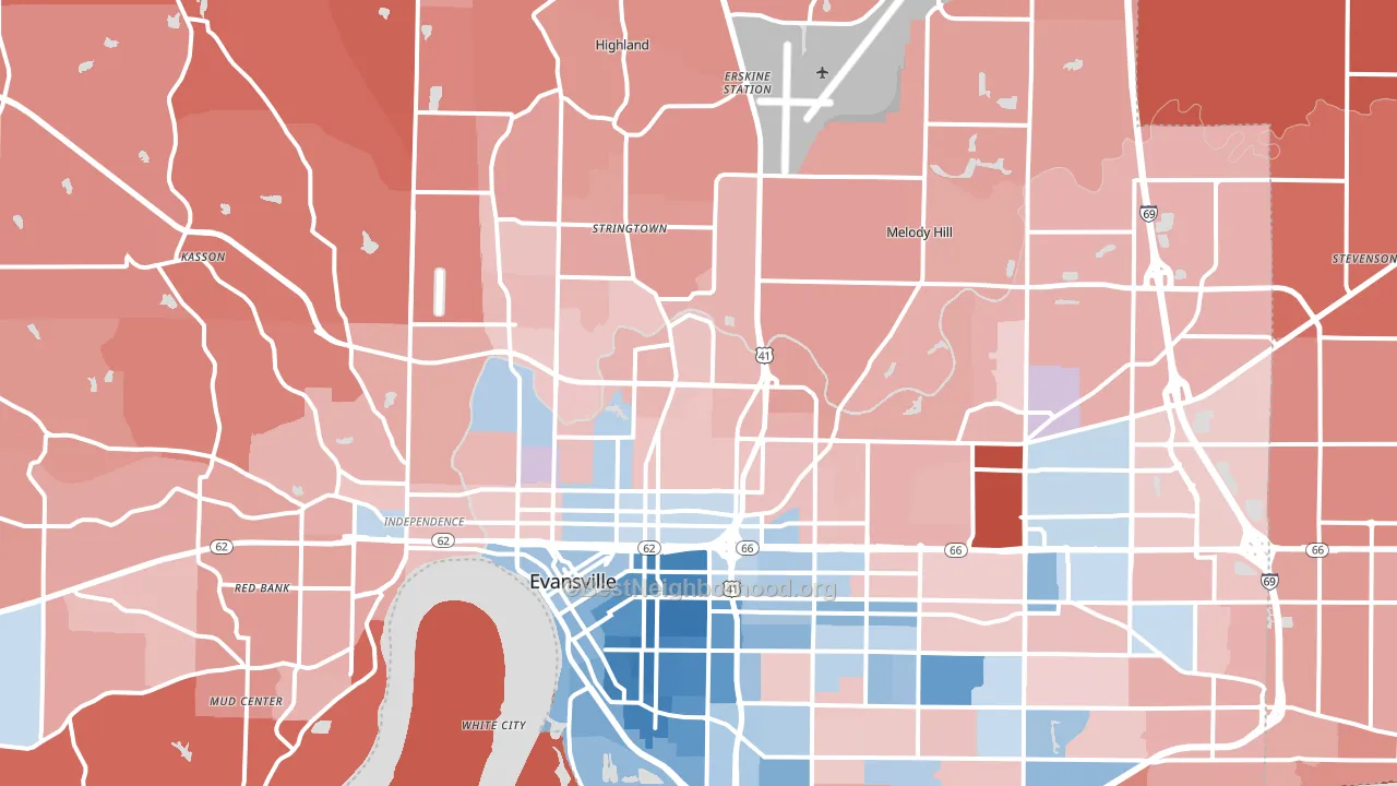 Vanderburgh County, IN block-group political-lean map