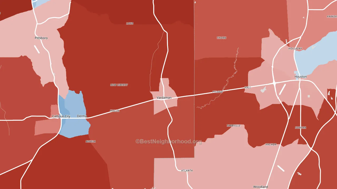 Vardaman, MS block-group political-lean map