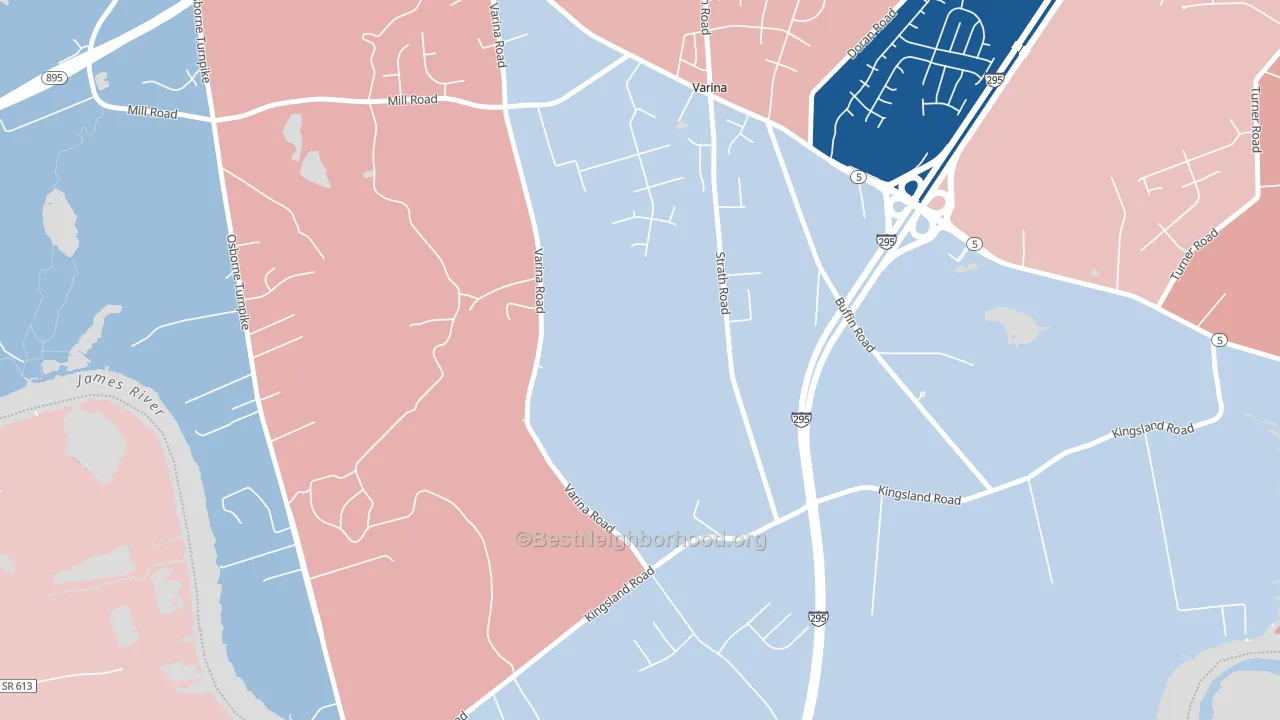 Varina, VA block-group political-lean map