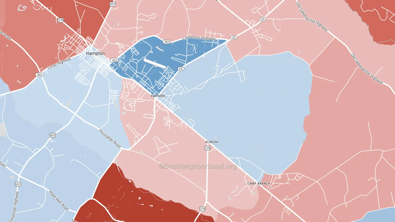 Varnville, SC block-group political-lean map