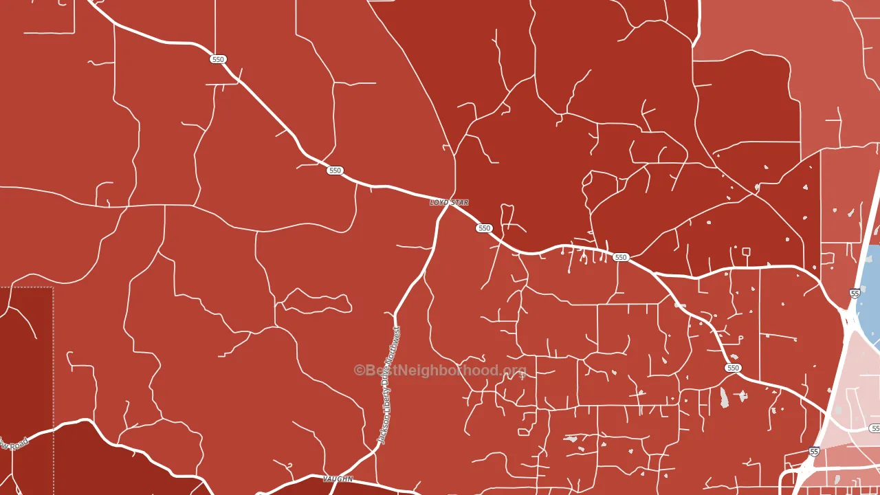 Vaughn, MS block-group political-lean map