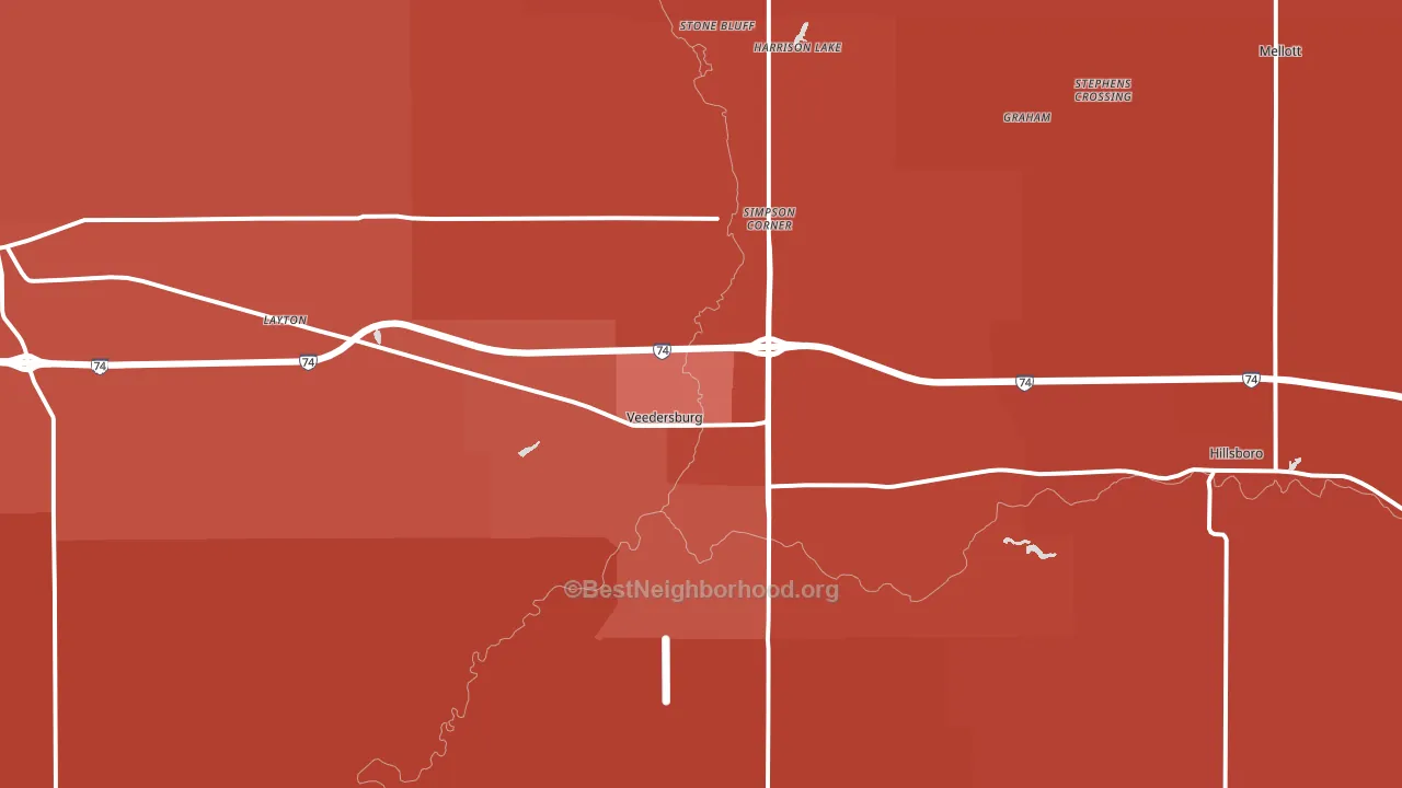 Veedersburg, IN block-group political-lean map