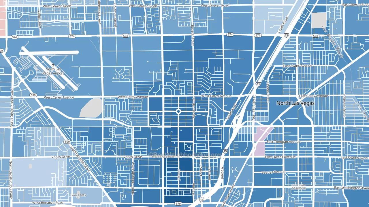 Vegas Heights, North Las Vegas, NV block-group political-lean map