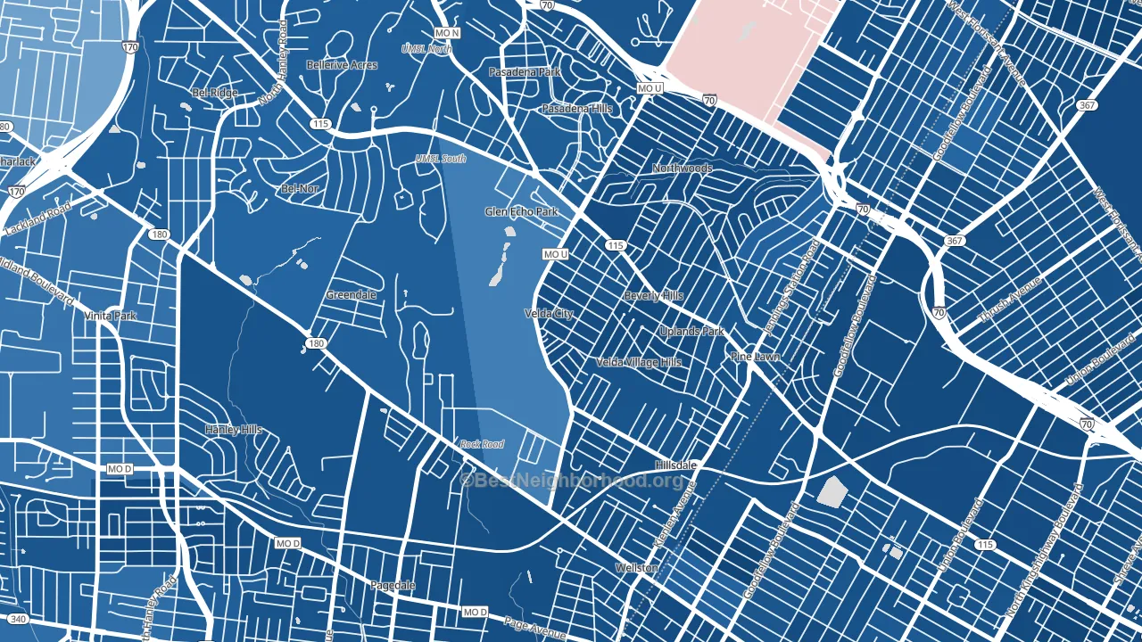 Velda City, MO block-group political-lean map