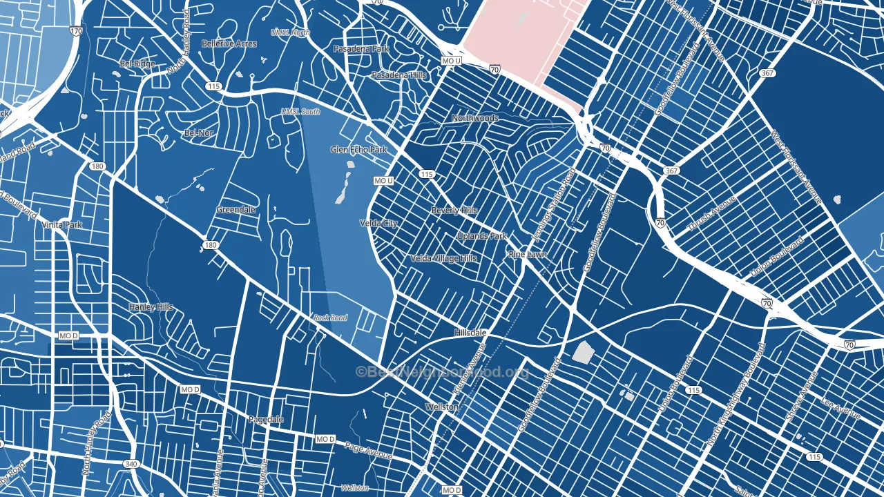 Velda Village Hills, MO block-group political-lean map