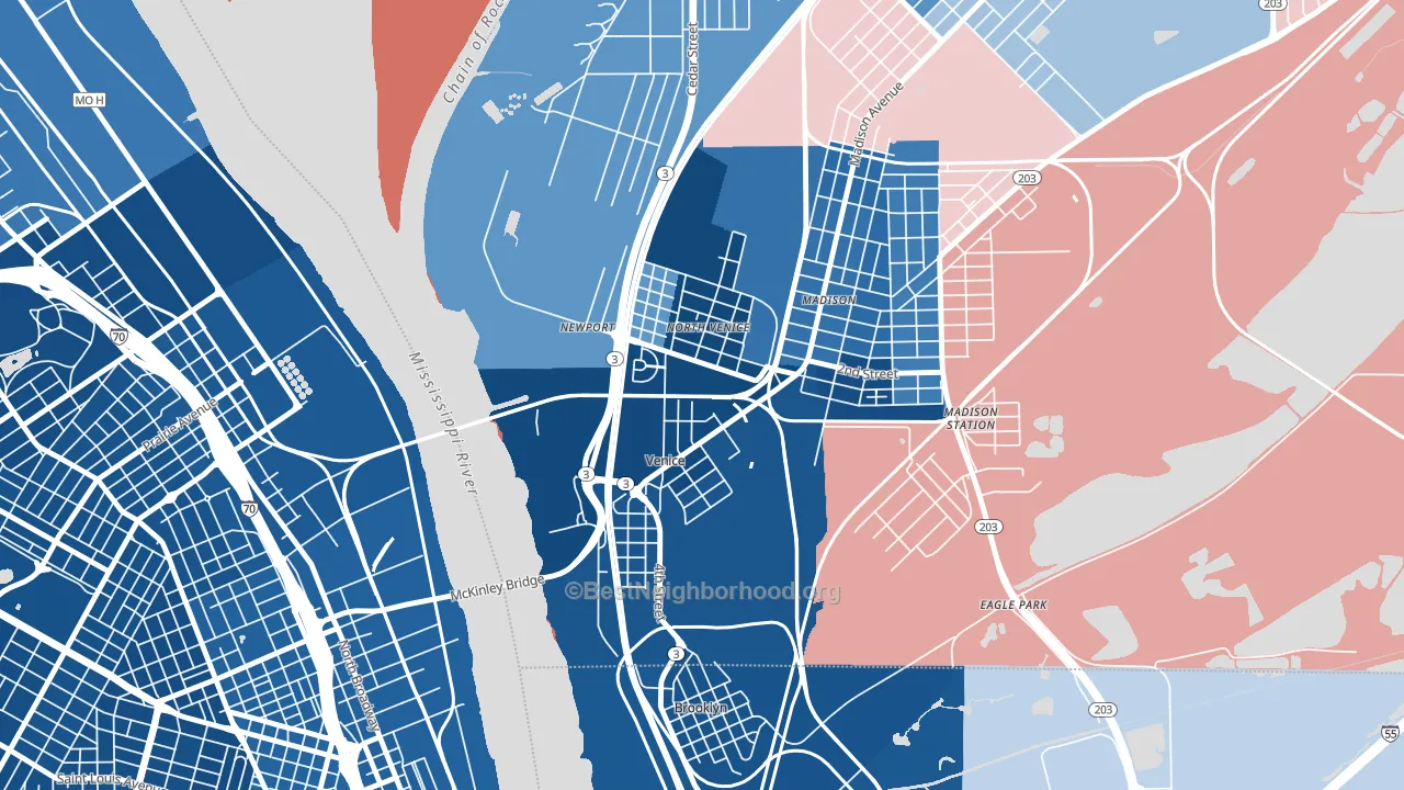 Venice, IL block-group political-lean map