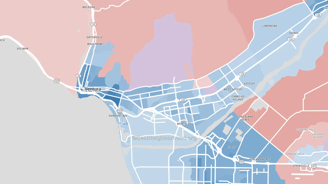 Ventura, CA block-group political-lean map
