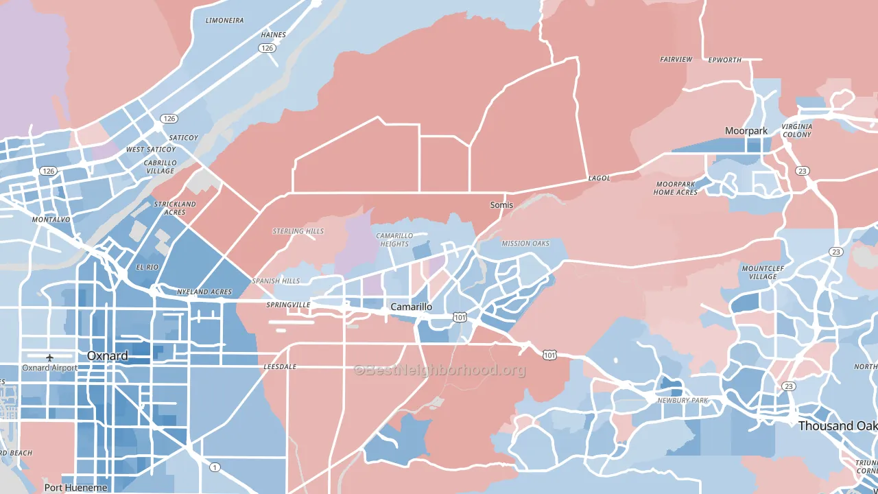 Ventura County, CA block-group political-lean map