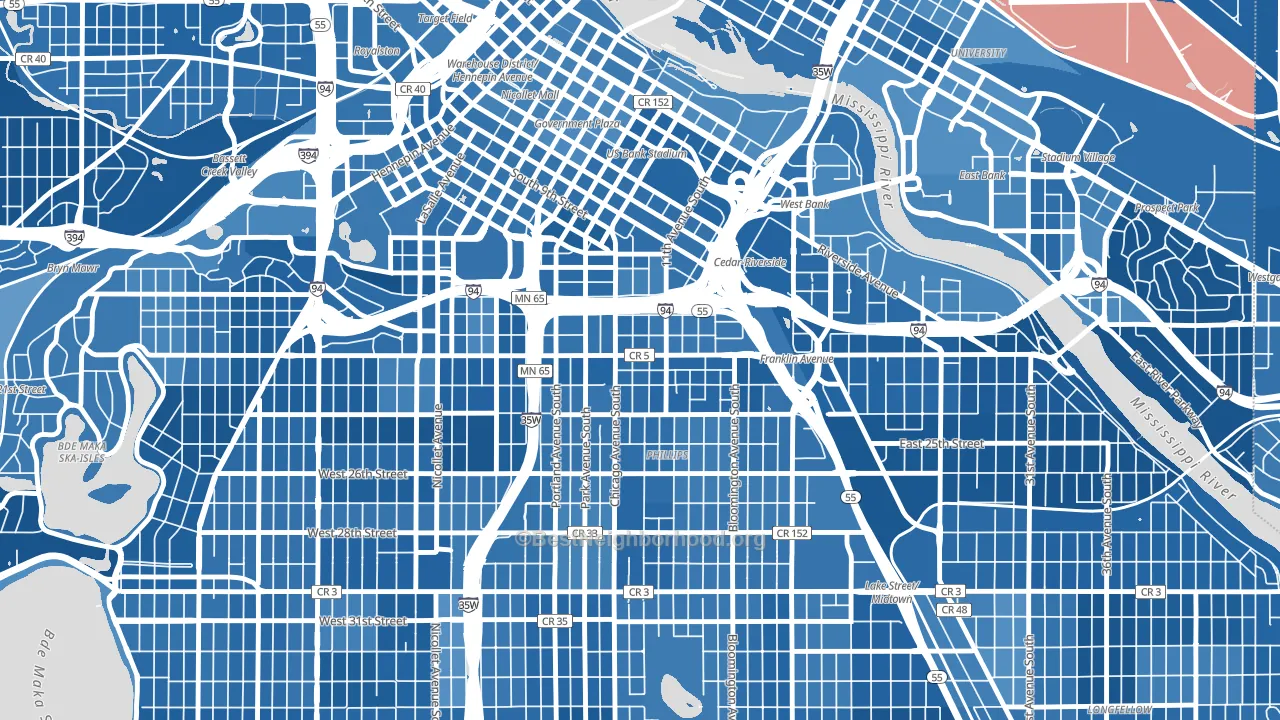 Ventura Village, Minneapolis, MN block-group political-lean map