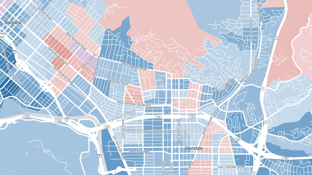 Verdugo Viejo, Glendale, CA block-group political-lean map