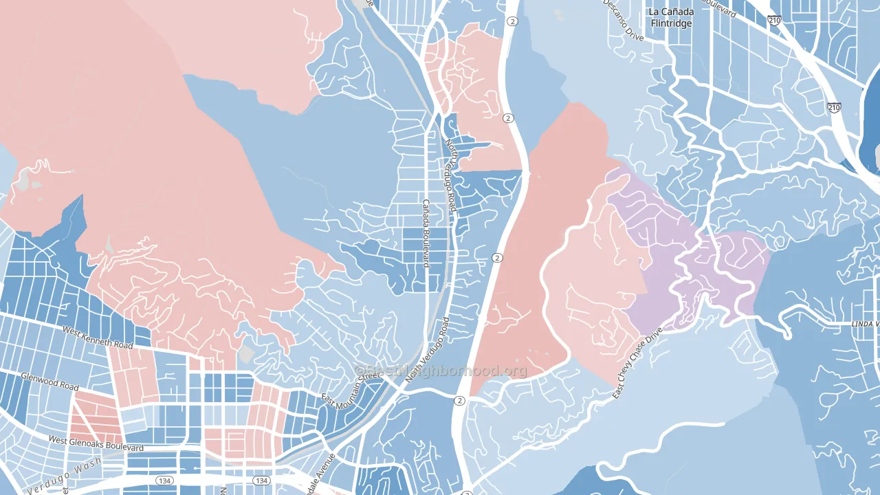 Verdugo Woodlands, Glendale, CA block-group political-lean map