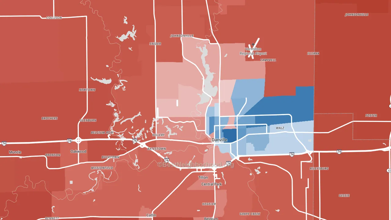 Vermilion County, IL block-group political-lean map
