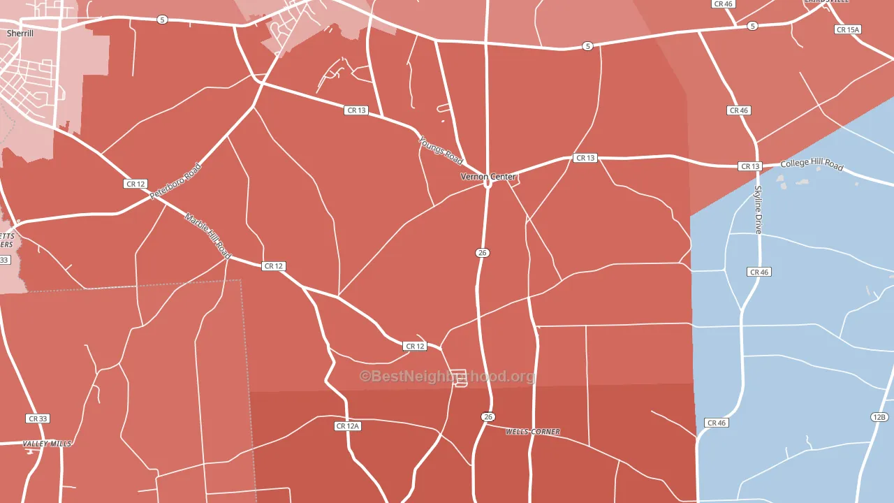 Vernon Center, NY block-group political-lean map
