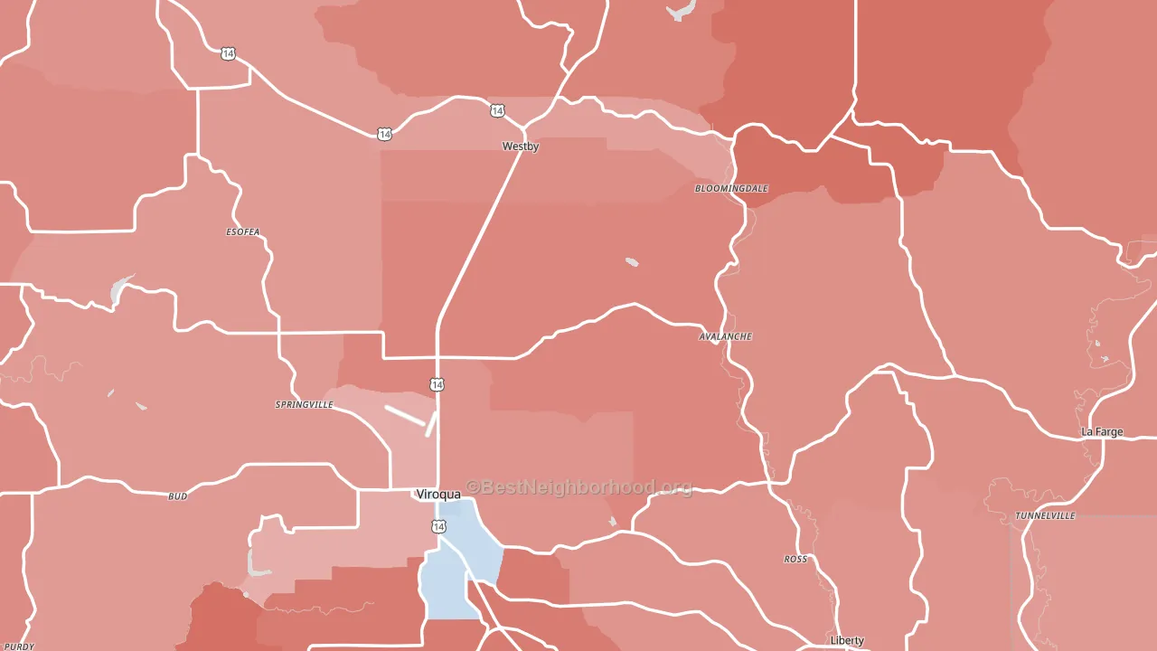 Vernon County, WI block-group political-lean map