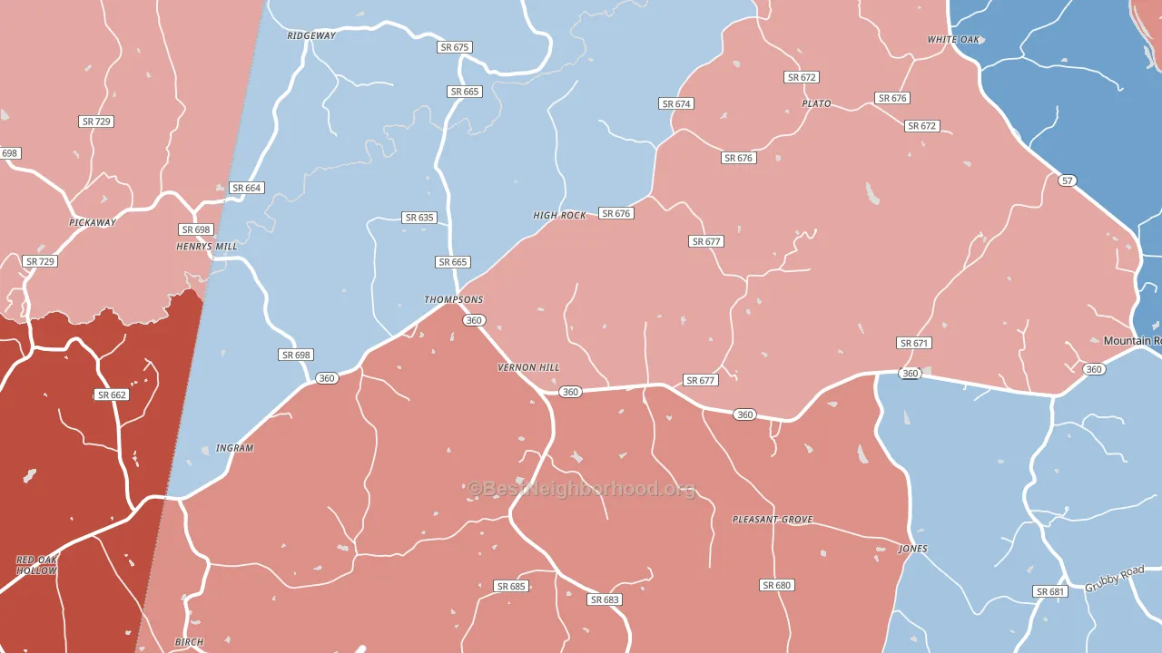 Vernon Hill, VA block-group political-lean map