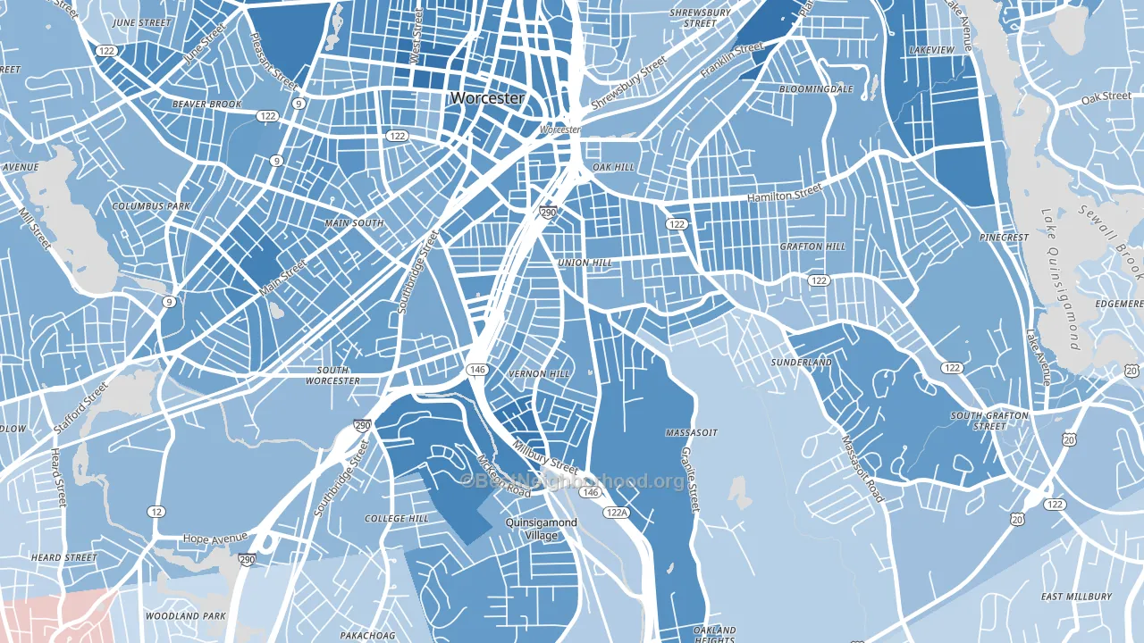 Vernon Hill, Worcester, MA block-group political-lean map