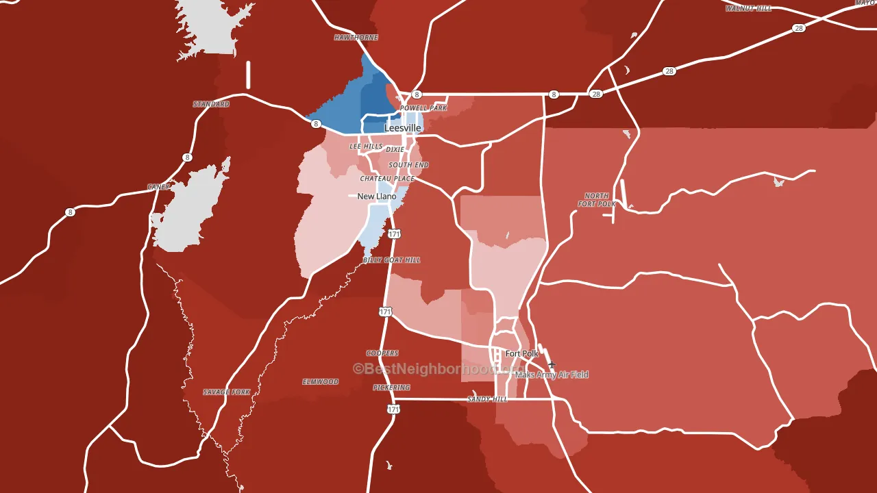 Vernon Parish, LA block-group political-lean map