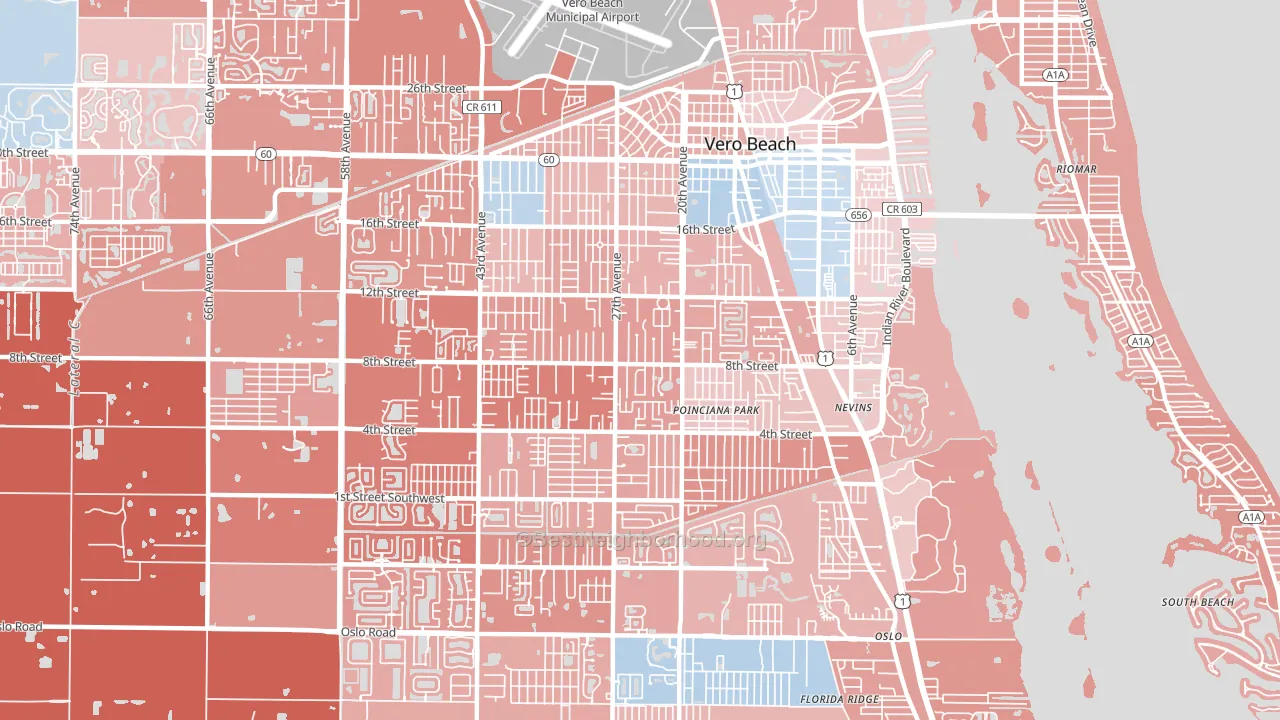 Vero Beach South, FL block-group political-lean map
