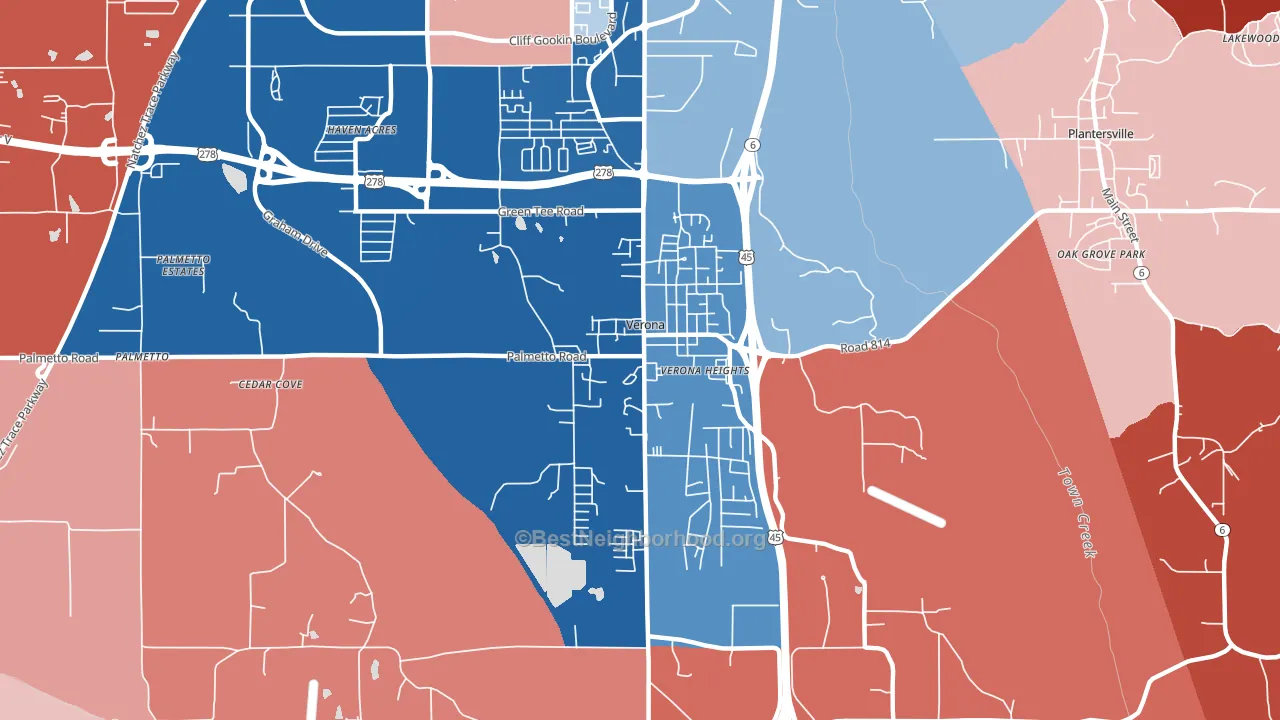 Verona, MS block-group political-lean map