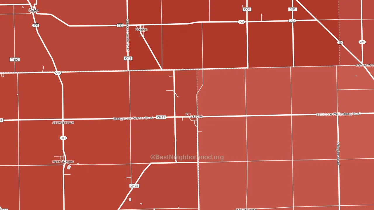 Verona, OH block-group political-lean map