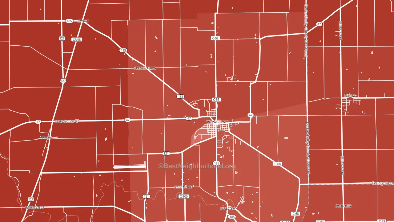 Versailles, OH block-group political-lean map