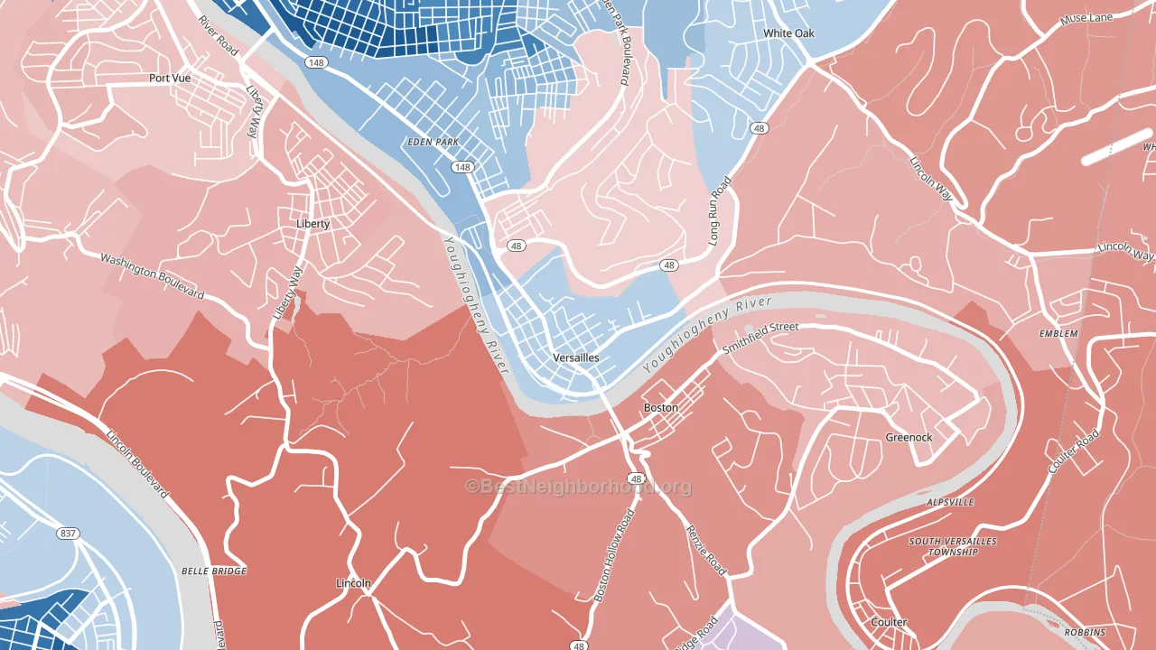 Versailles, PA block-group political-lean map