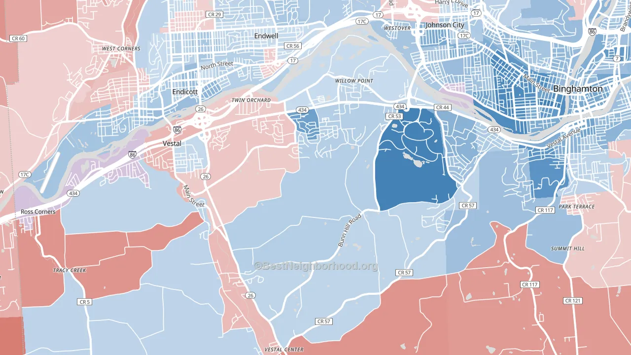 Vestal, NY block-group political-lean map