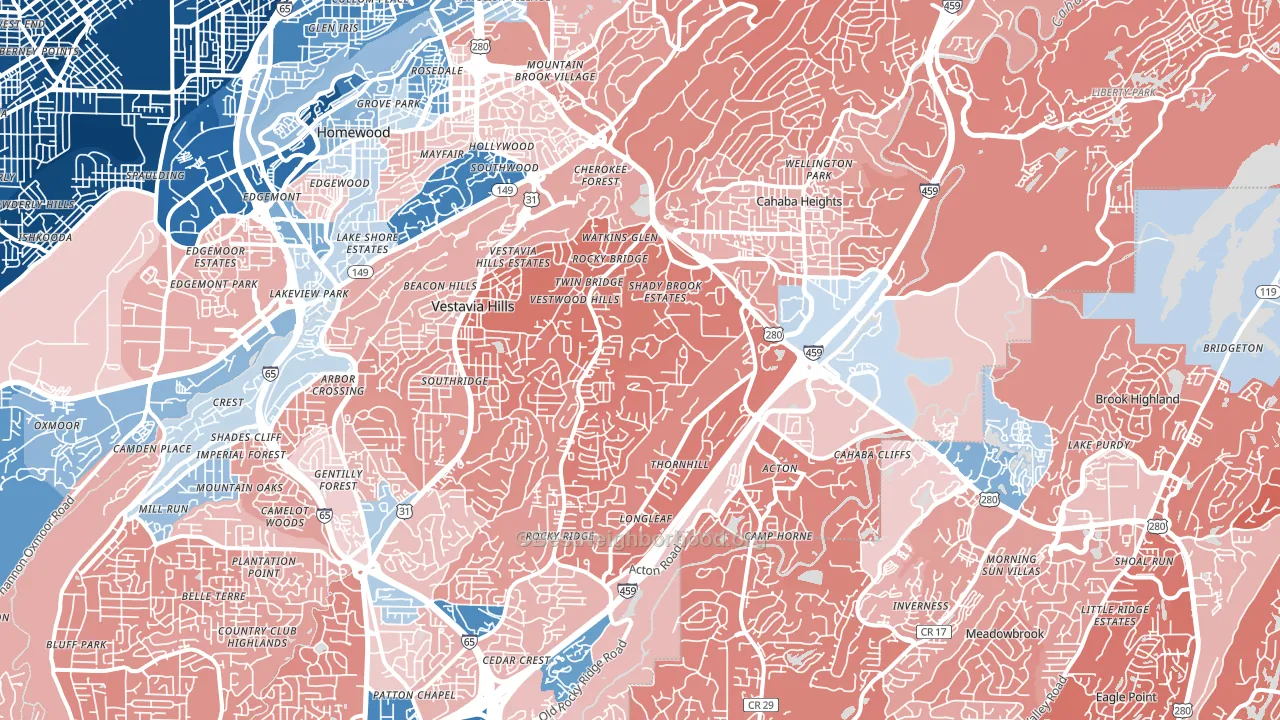Vestavia Hills, AL block-group political-lean map